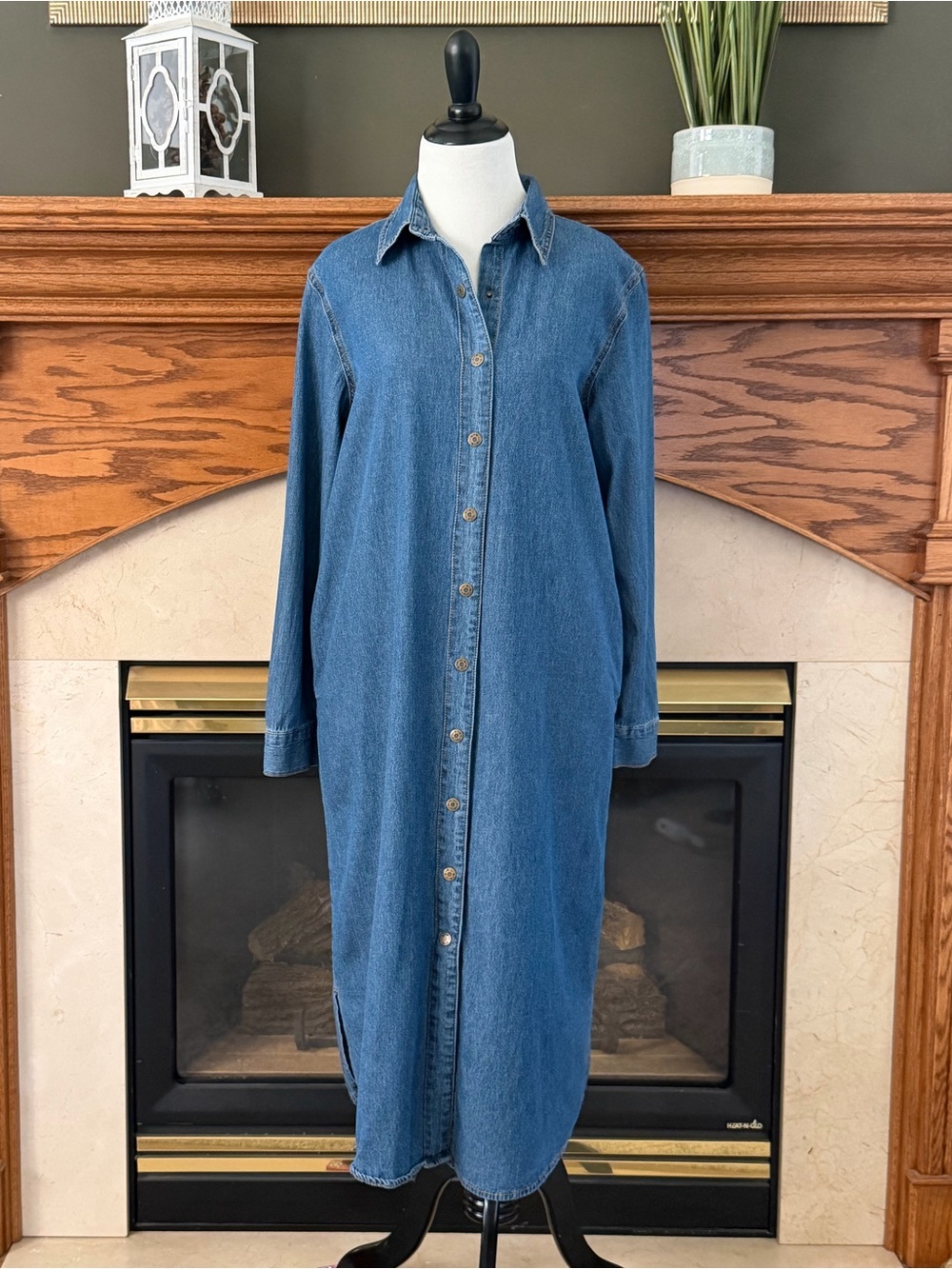 NorthStyle Blue Chambray Classic Cotton Long Shirt Dress Size Medium NWOT